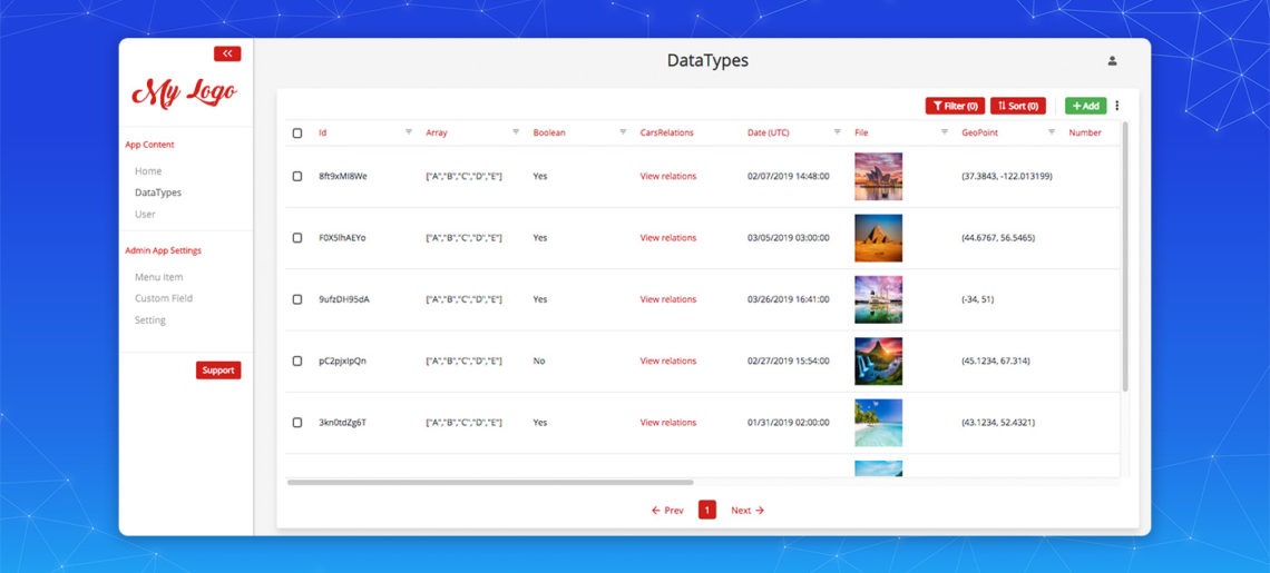 Admin App updates: Custom Layout and All datatypes