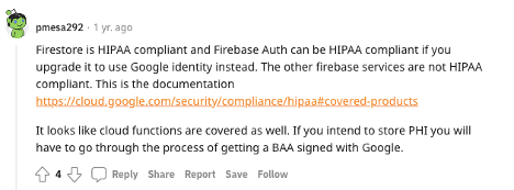 Firebase HIPAA Compliance Reddit