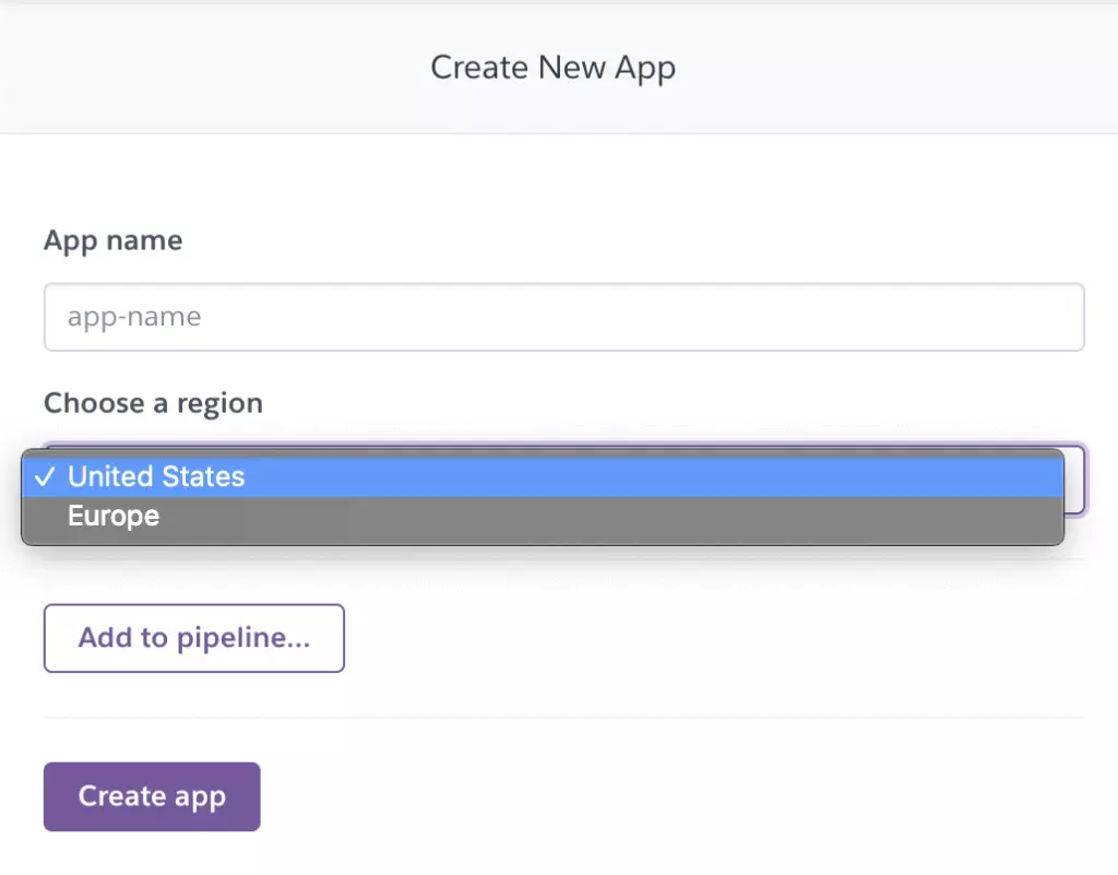 Create new app heroku