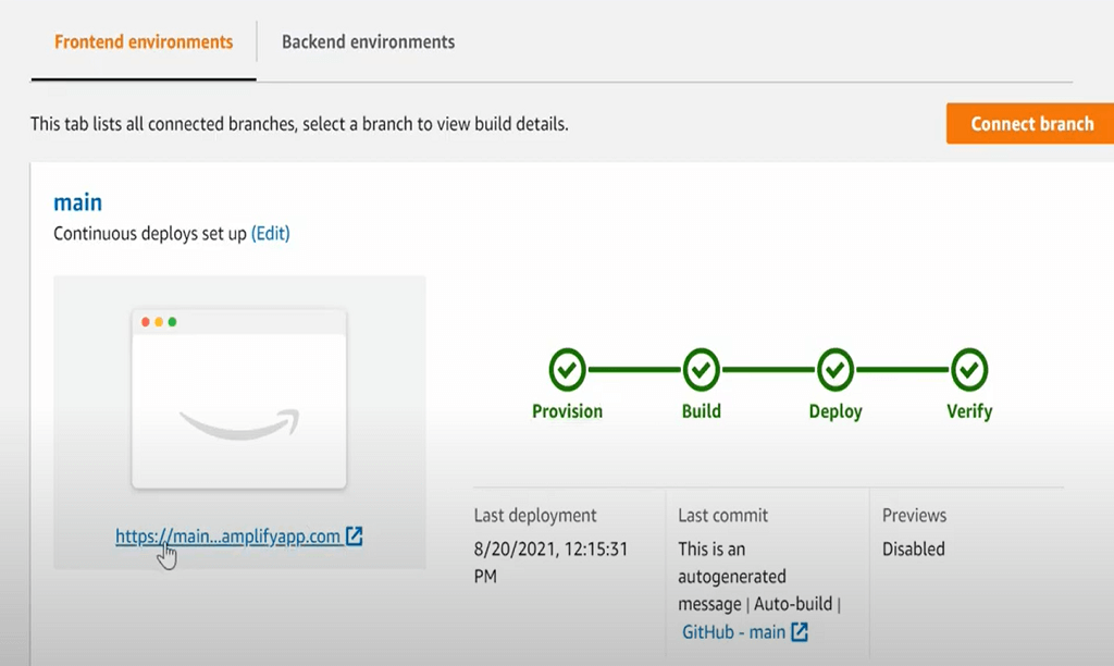 AWS Amplify provision, build, deploy, verify