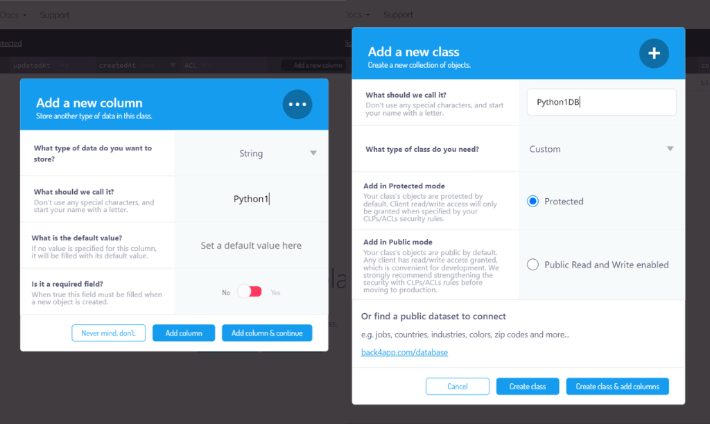 Back4app add new class/column 