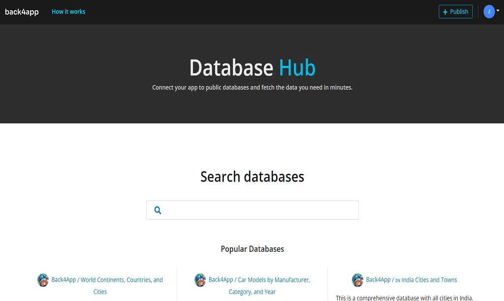 Back4app database hub