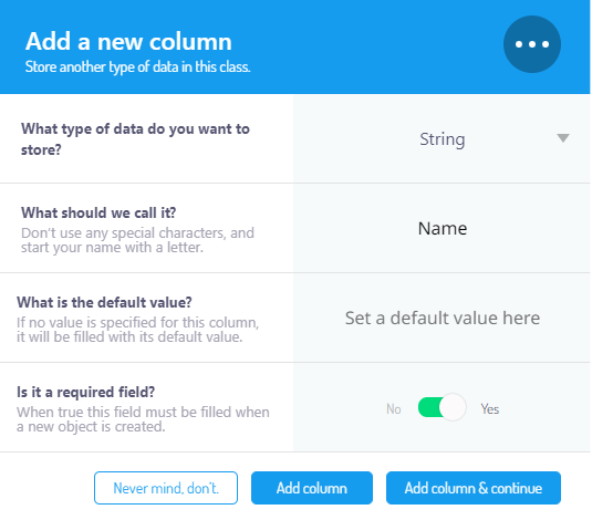 Add a column Back4app