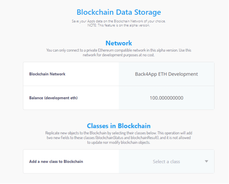 Blockchain data storage Back4app