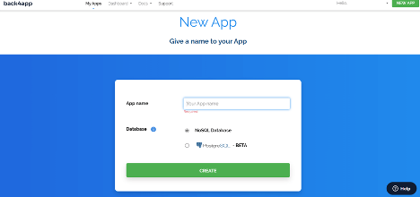 Create new app with Back4app
