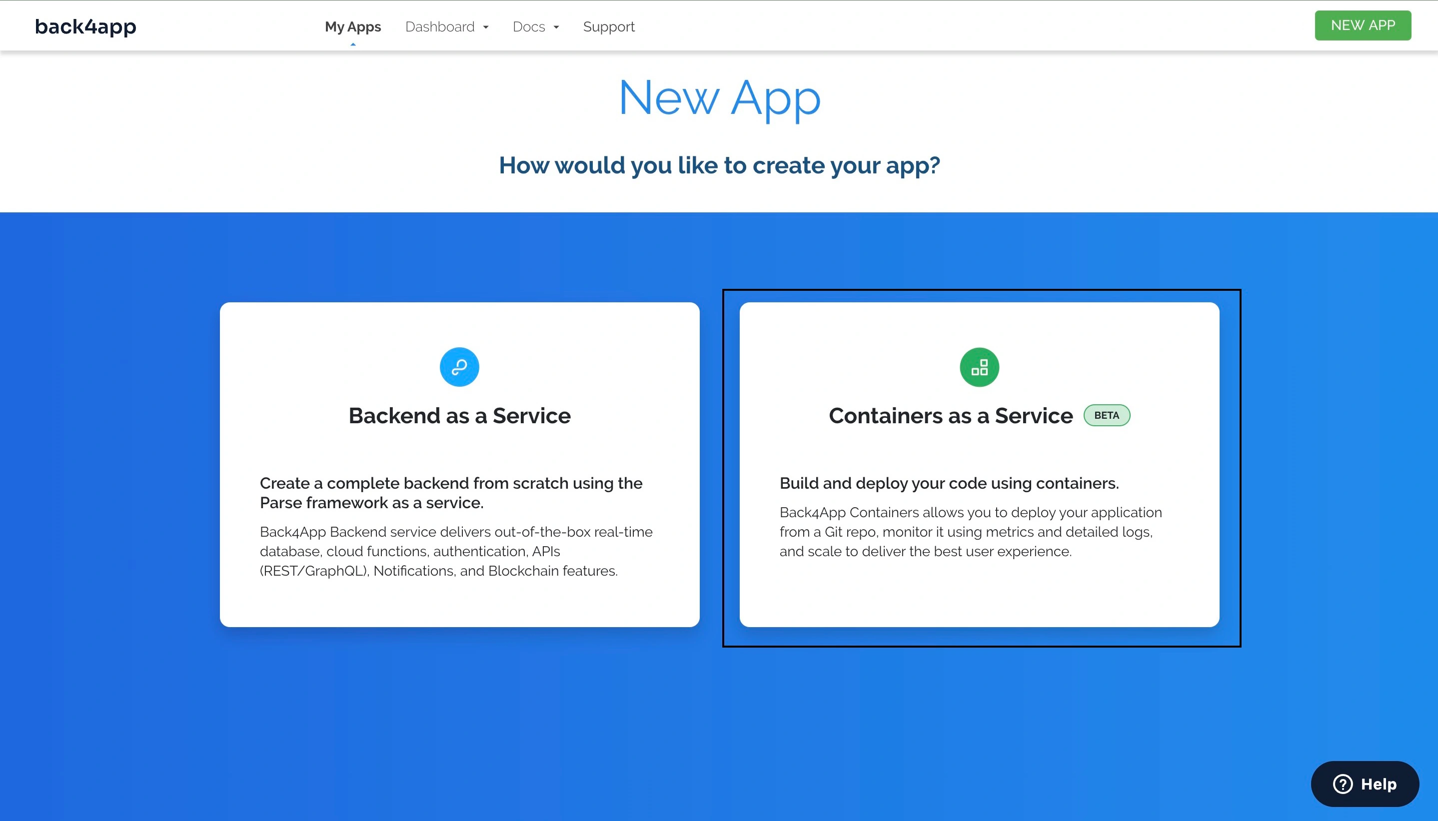 Create a new app on Back4app
