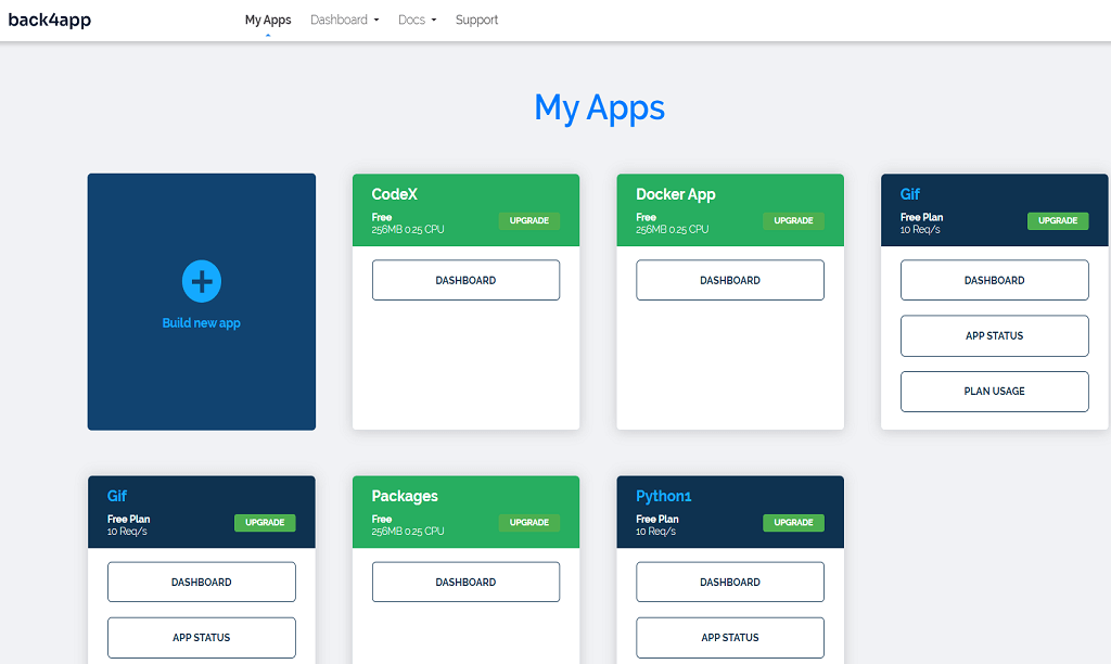 Back4app Myapps page