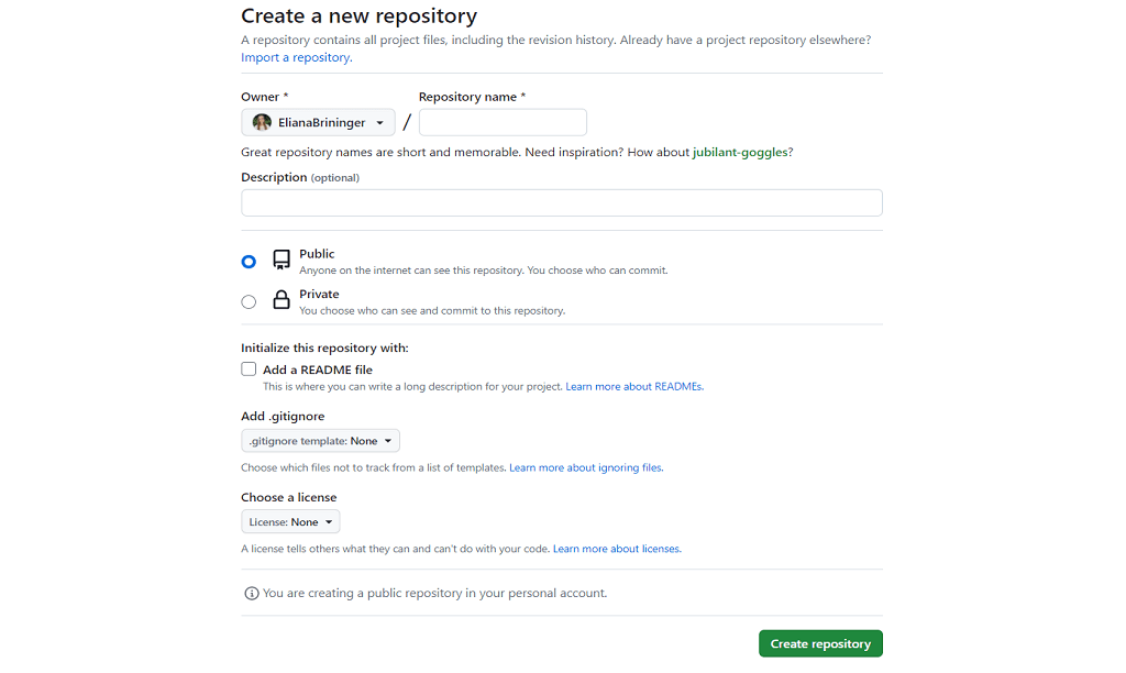 Create new GitHub Repository