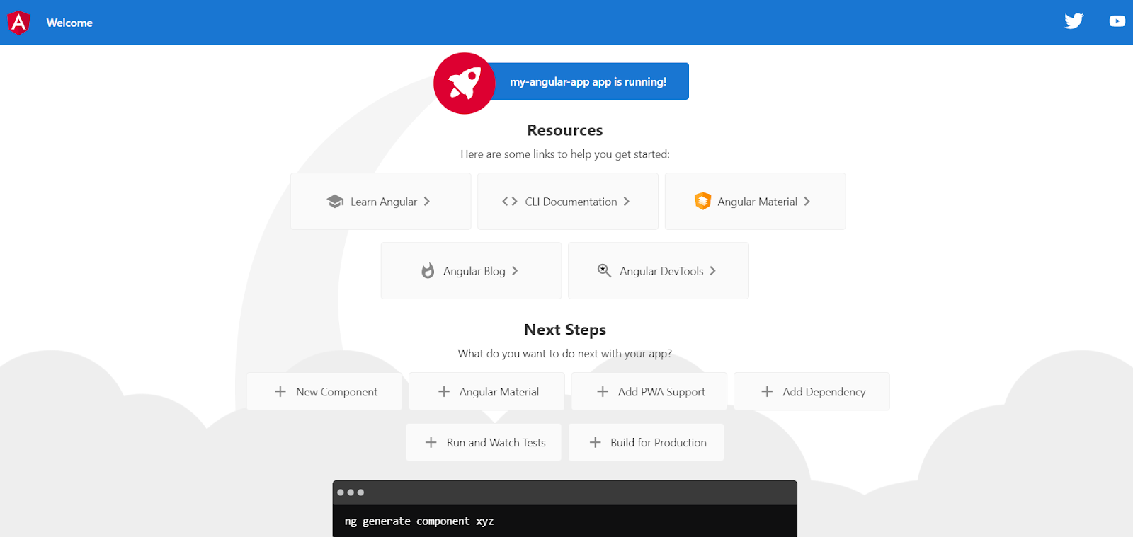 angular-app-running-locally - Your Application's Backend, Simplified Angular welcome page running locally on the development server after ng serve