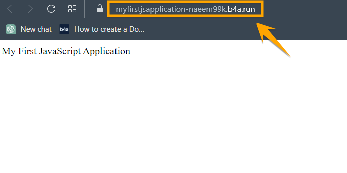 javascript-app-live-b4a-run - Your Application's Backend, Simplified Deployed JavaScript application running on a b4a.run production URL in the browser