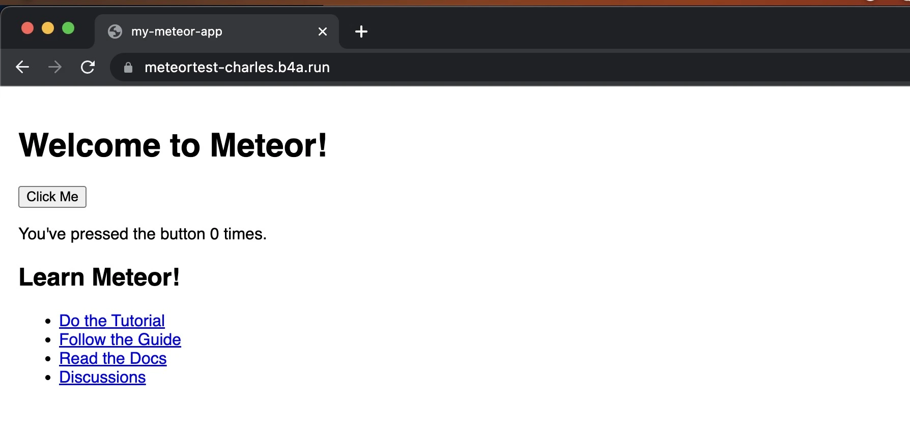 Meteor application homepage