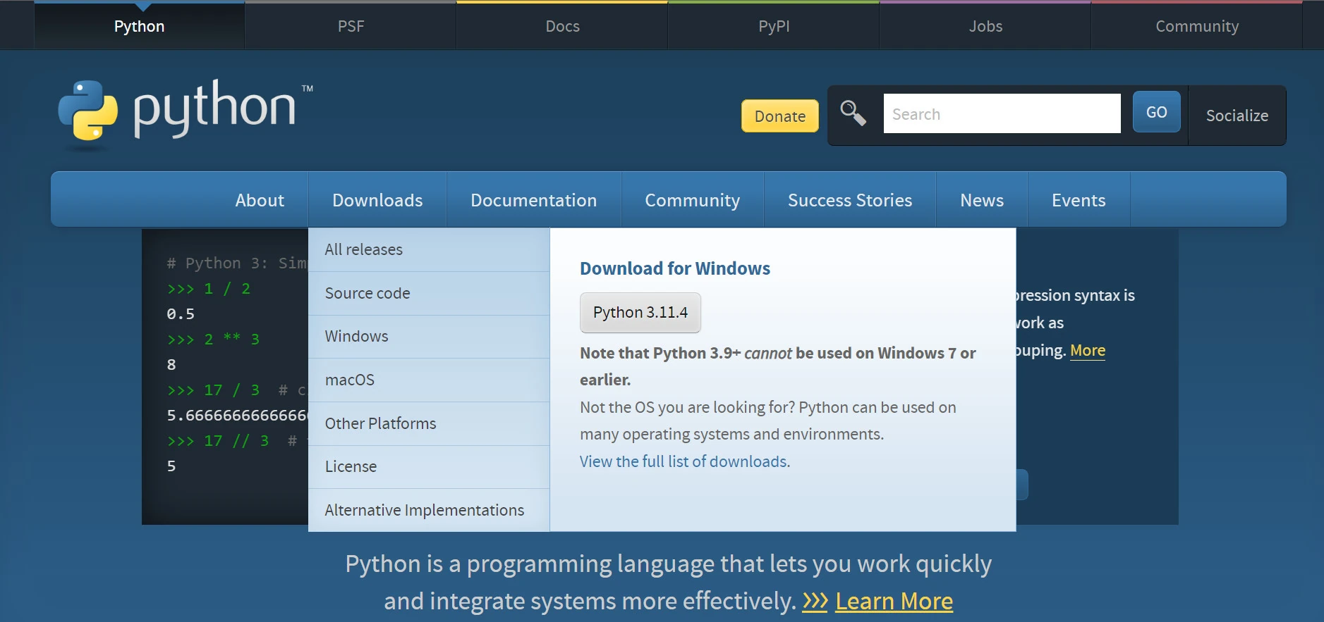 Python landing page download