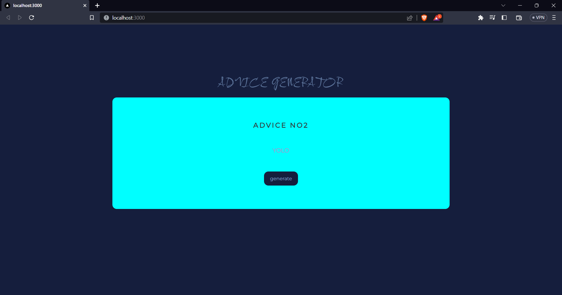 completed advice generator with a generate button