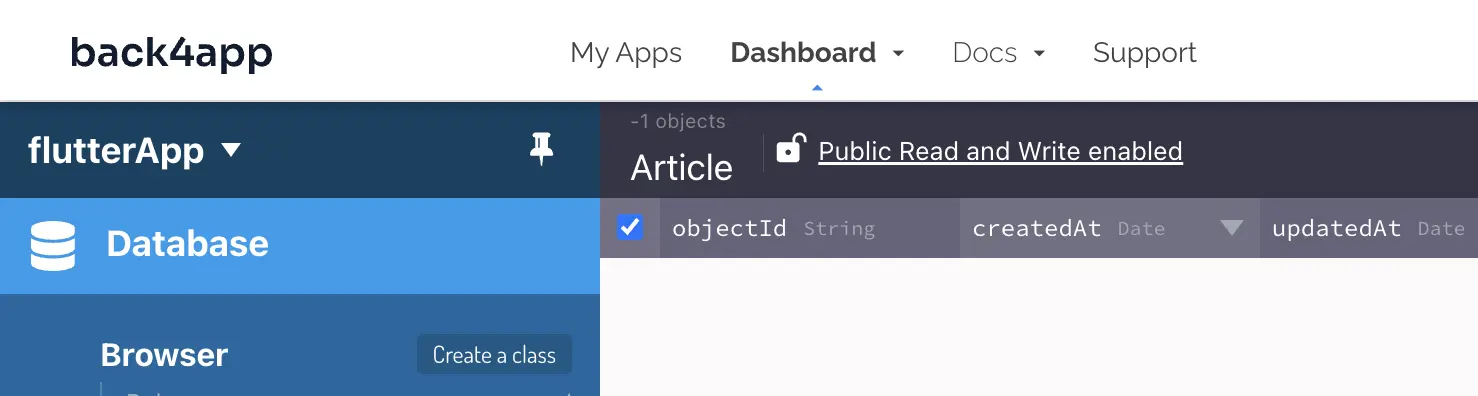 Create a class button in app dashboard