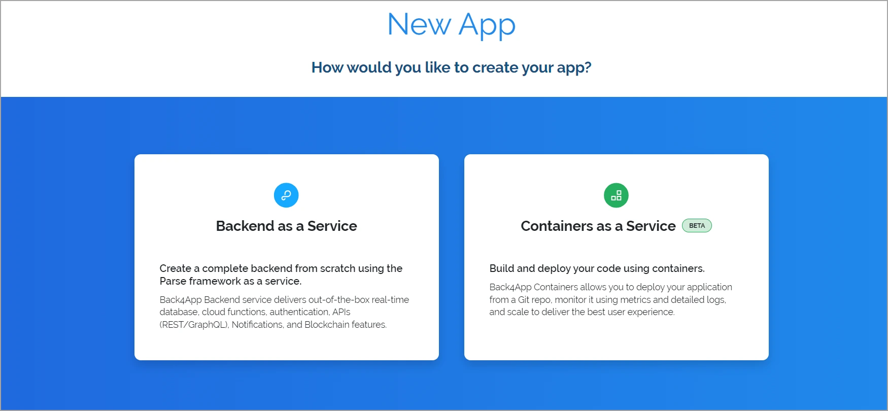 Create a new container as a service app