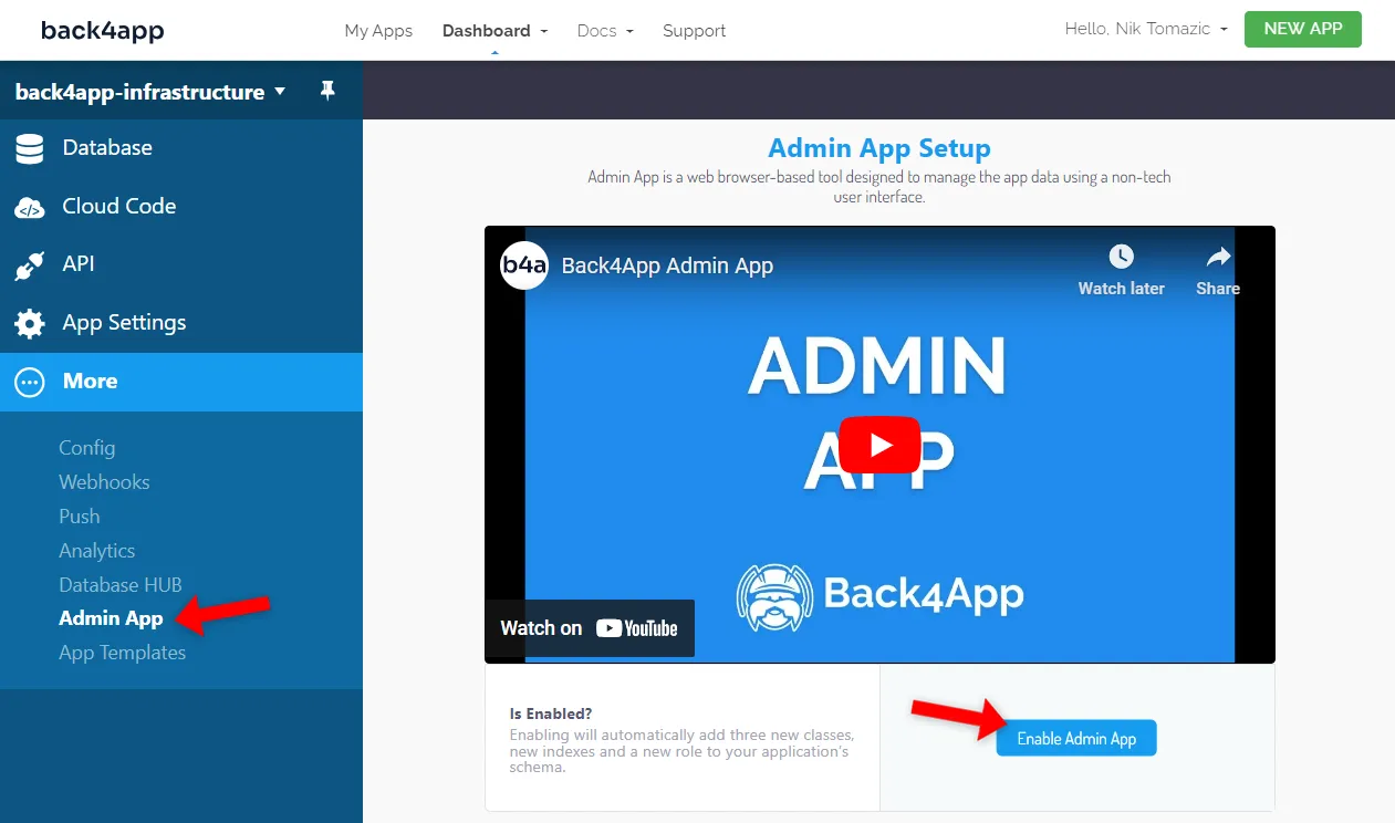 Back4app Enable Admin App