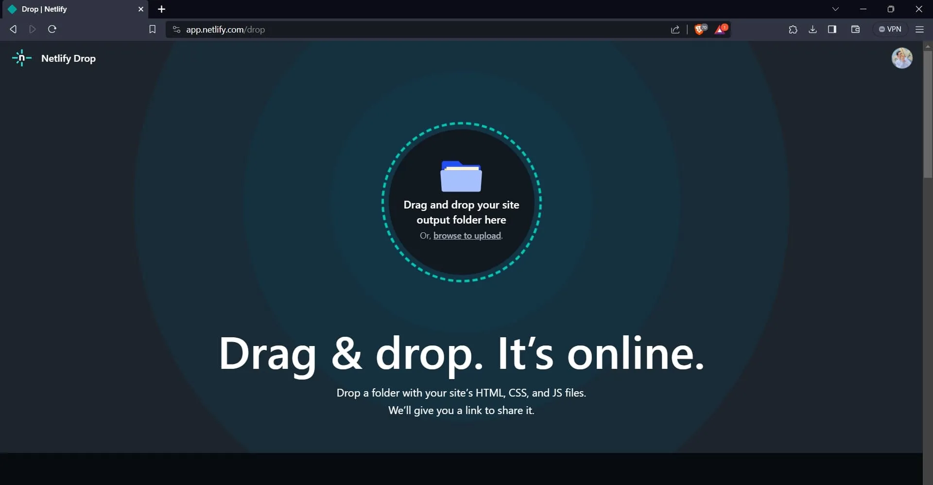 Netlify drag-and-drop page