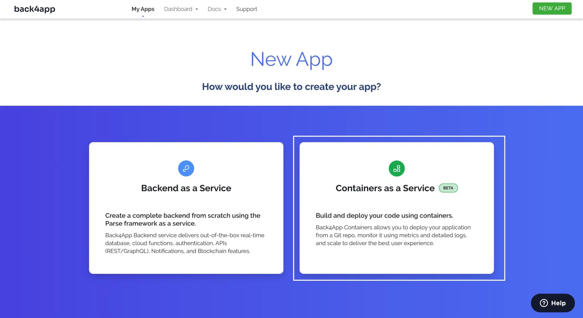 Selecting a back4app service