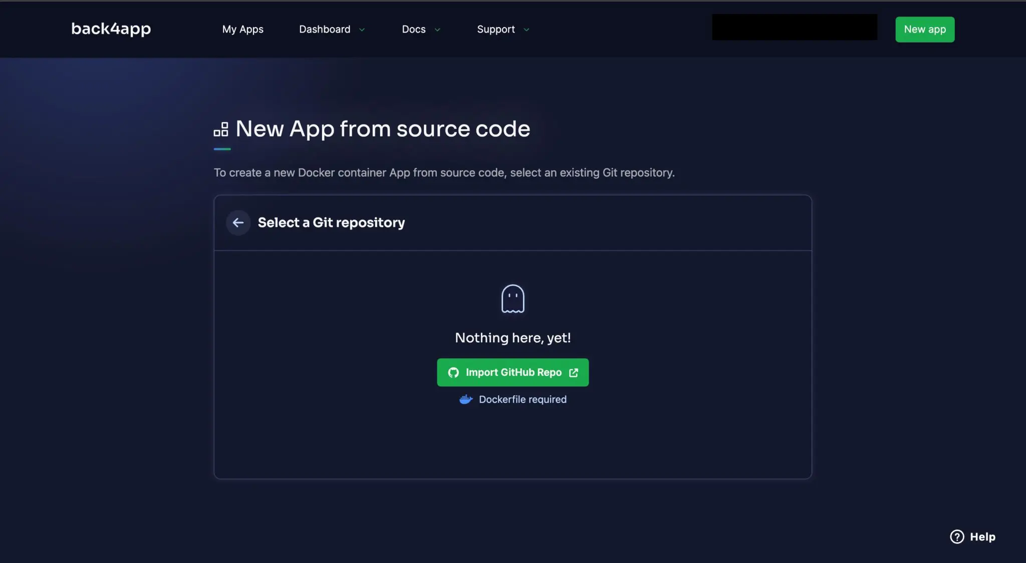 Configure your GitHub account to grant Back4app access to import a repo