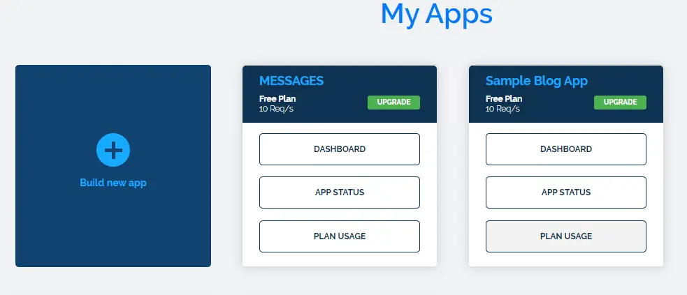 Back4app apps dashboard