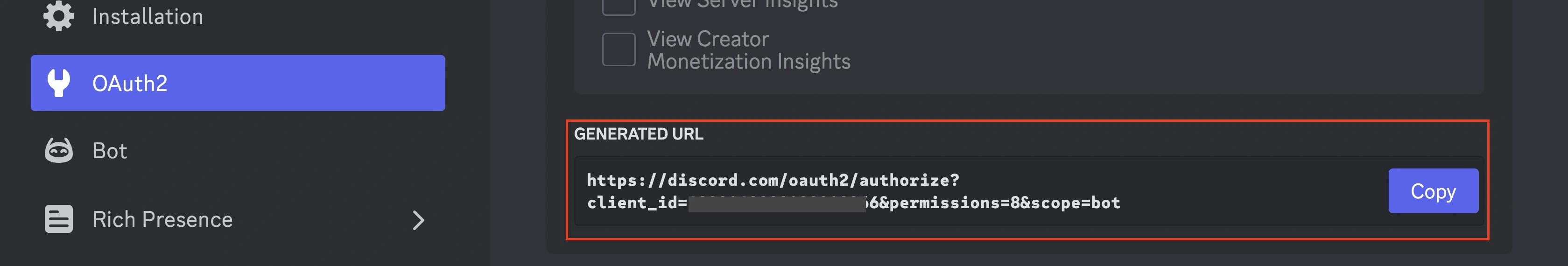 Discord Bot Generated URL