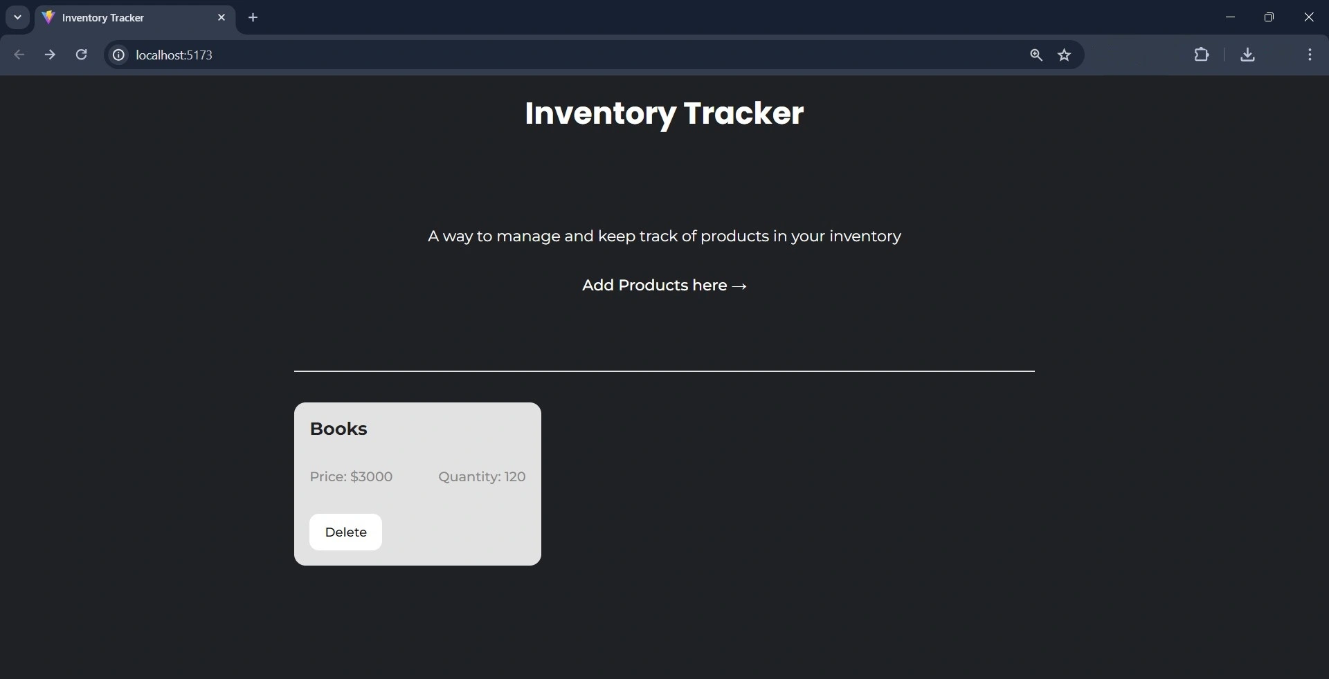 Inventory Tracker Home Page with Items