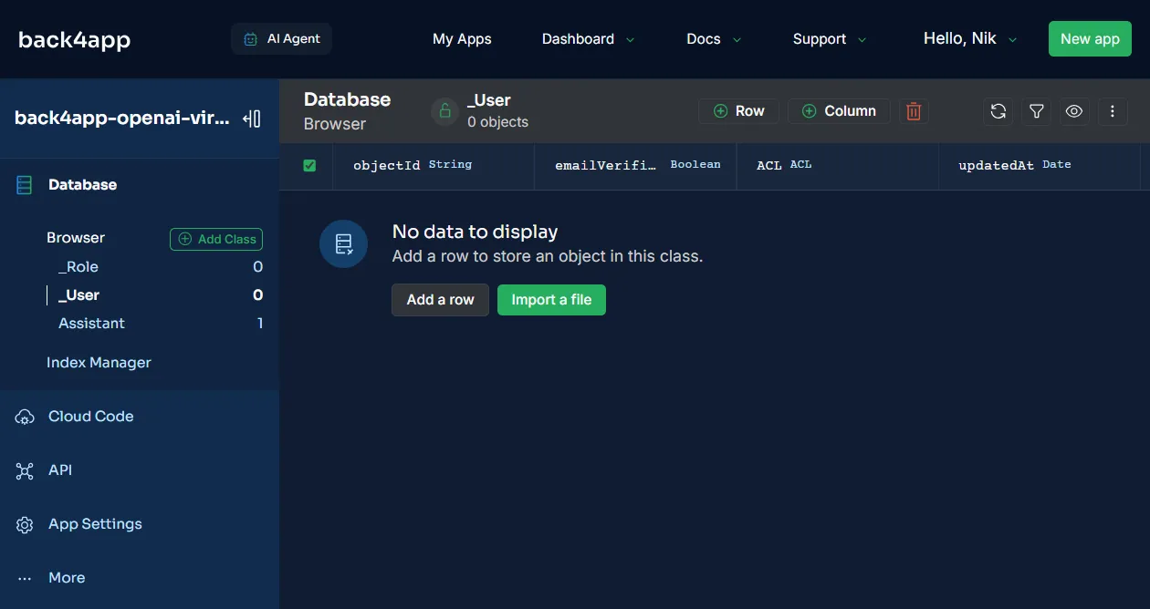 Back4app Database View